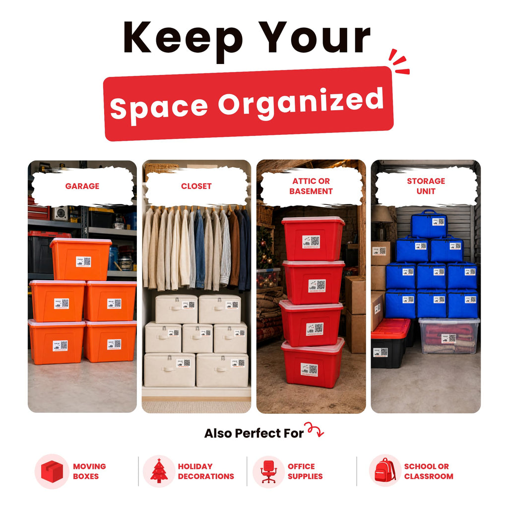 QR Code Labels for Storage Bins – 40 Smart QR Code Stickers, Scannable QR Labels for Tote Bins, Moving Box Labels, Home Organization, Packing Supplies & Inventory Tracking