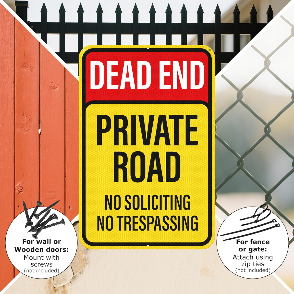 2 Pack Dead End Private Road Sign 18" × 12" Rust Free Aluminum