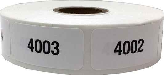 White with Black 4001-5000 Consecutive Number Stickers, 3/4 Inch x 1 1/2 Inch Wide, 1 Label per Number, 1000 Total Labels