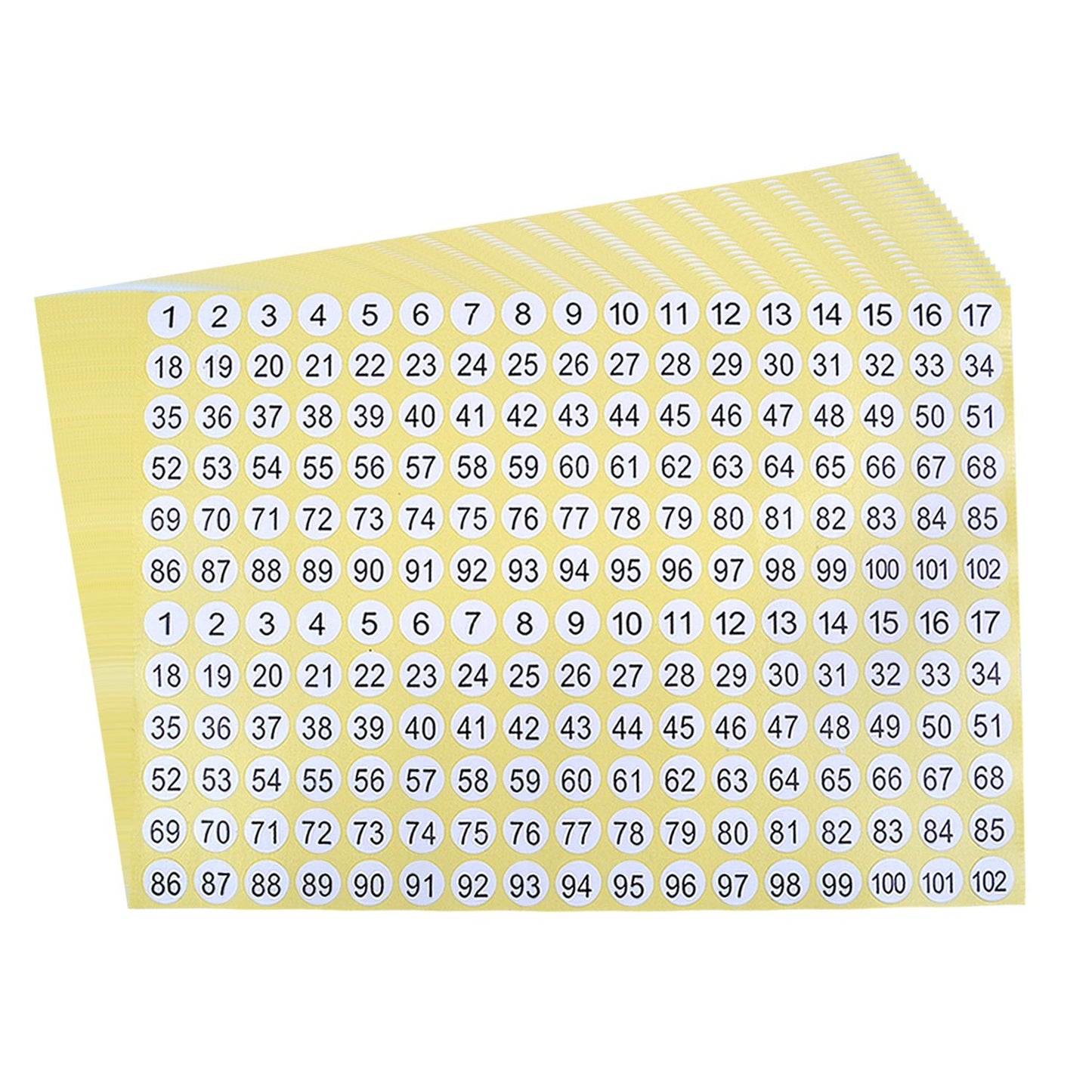 BronaGrand Number Stickers 1 to 102 Round Self Adhesive Stickers Label Inventory Storage Stickers, 3060 Stickers/15 Sheets Back