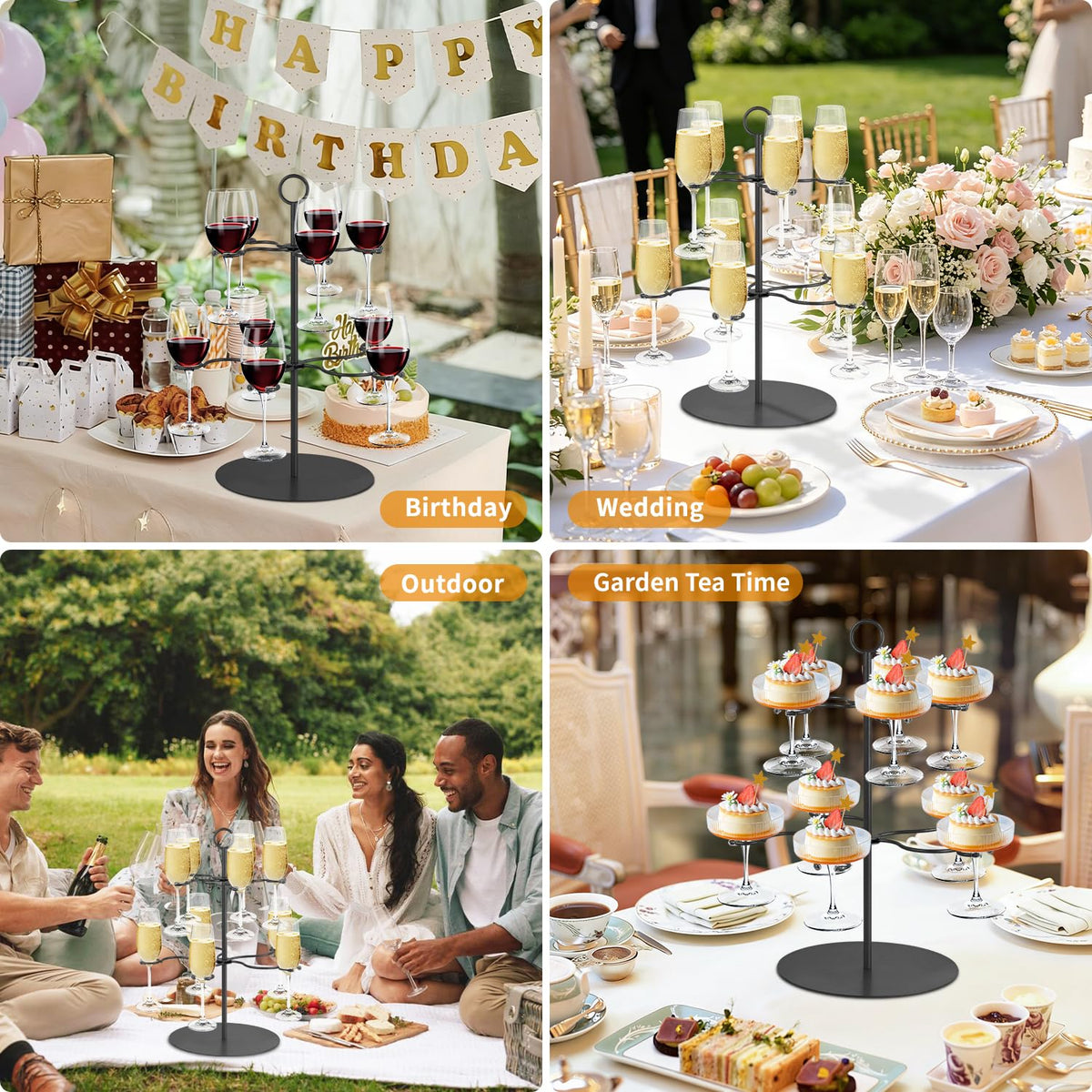 Cocktail Tree Stand for Parties Brunch,2 Tiers 10 Holders Drink tower Wine Glass Holder Stand,Champagne Tower Martinis Tree,Wine Glasses Display Margarita tower Drink stand for Mimosa Bar Party Bridal Matte black-two tier