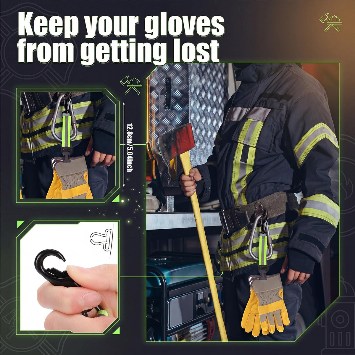 SATINIOR Firefighter Glove Clip Firefighting Glove Safety Clip Turnout with Reflective Trim and Swivel Snap Hook 6