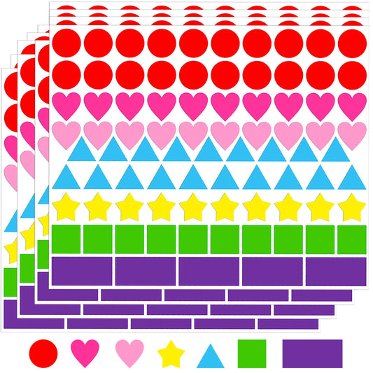 2016 PCS Multi-Shaped Color Coding Stickers 7 Colors 6 Shape Coding Labels Dot Stickers for Toddlers Kid DIY Student Classroom,Office,Etc(Round,Hearts,Stars,Triangle,Square,Rectangle) Multi-shape size S-2016pcs