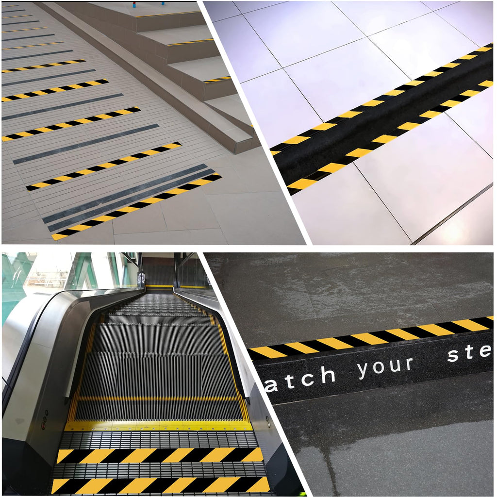 3 Roll 2" x 164FT Black & Yellow Caution Tape, Strong Adhesive Floor Tape 3