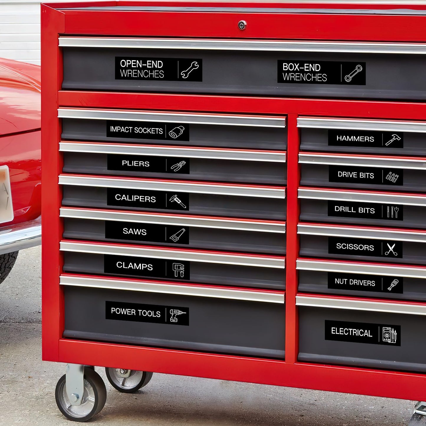 168 PCS Tool Box Label Stickers, Toolbox Organization Stickers,Tool Chest Labels for Quick Identifying Tool Box Drawers(Black,3 x 0.79 Inches)