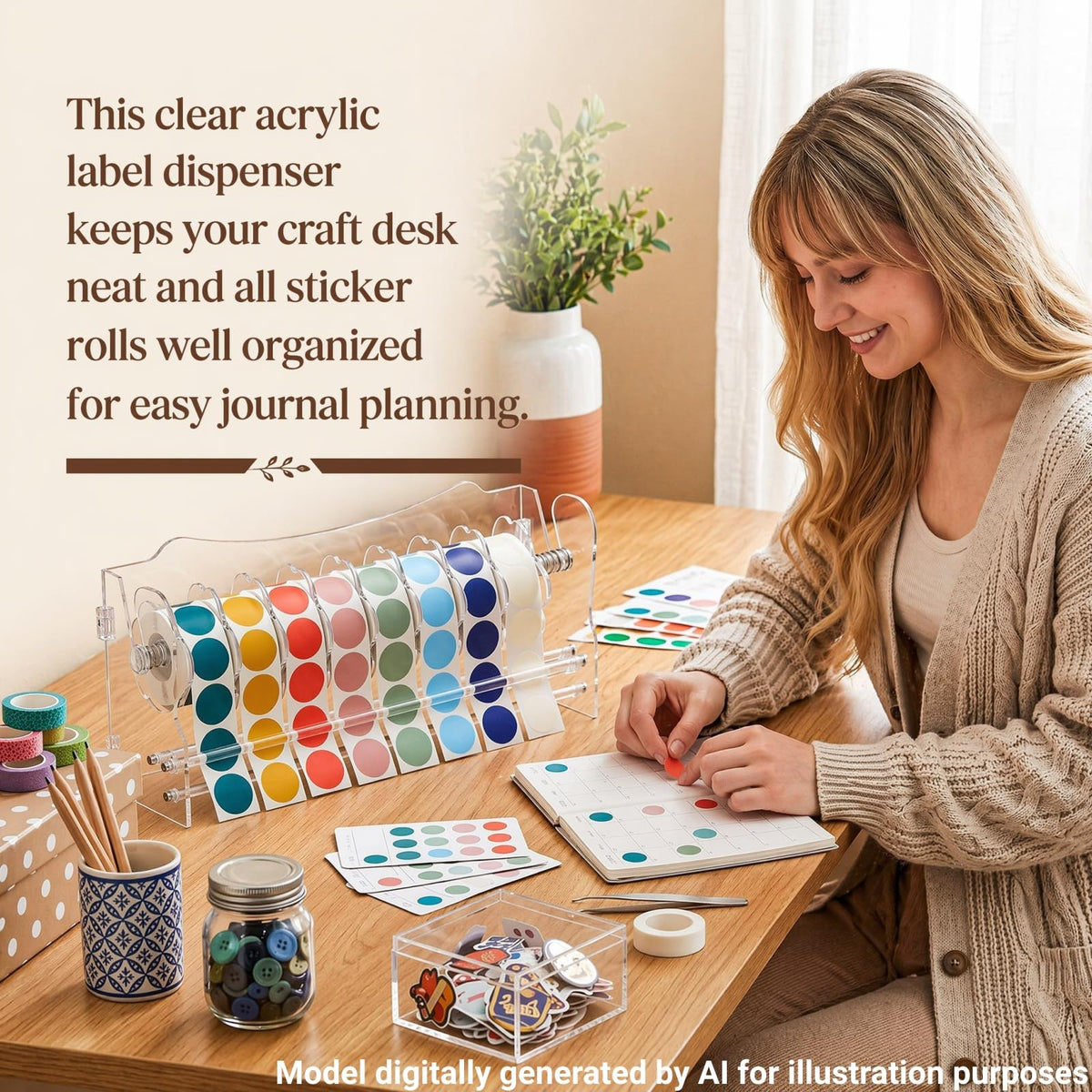 Adjustable Label Dispenser, 9 Disks Acrylic Roll Sticker Dispenser
