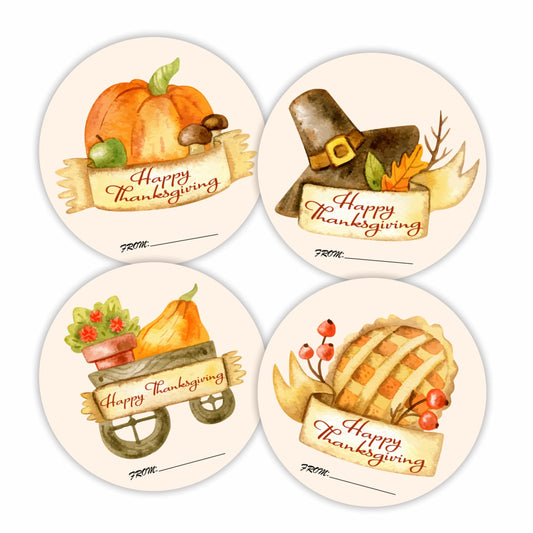 2" Large Happy Thanksgiving Sticker Set - 40 Pcs Round Label for Thanksgiving Gift Wrapping, 4 Different Designs Envelope Seals, Self-Adhesive Gift Tag for Goodie Bags, Party Supplies -A02 Pumpkin
