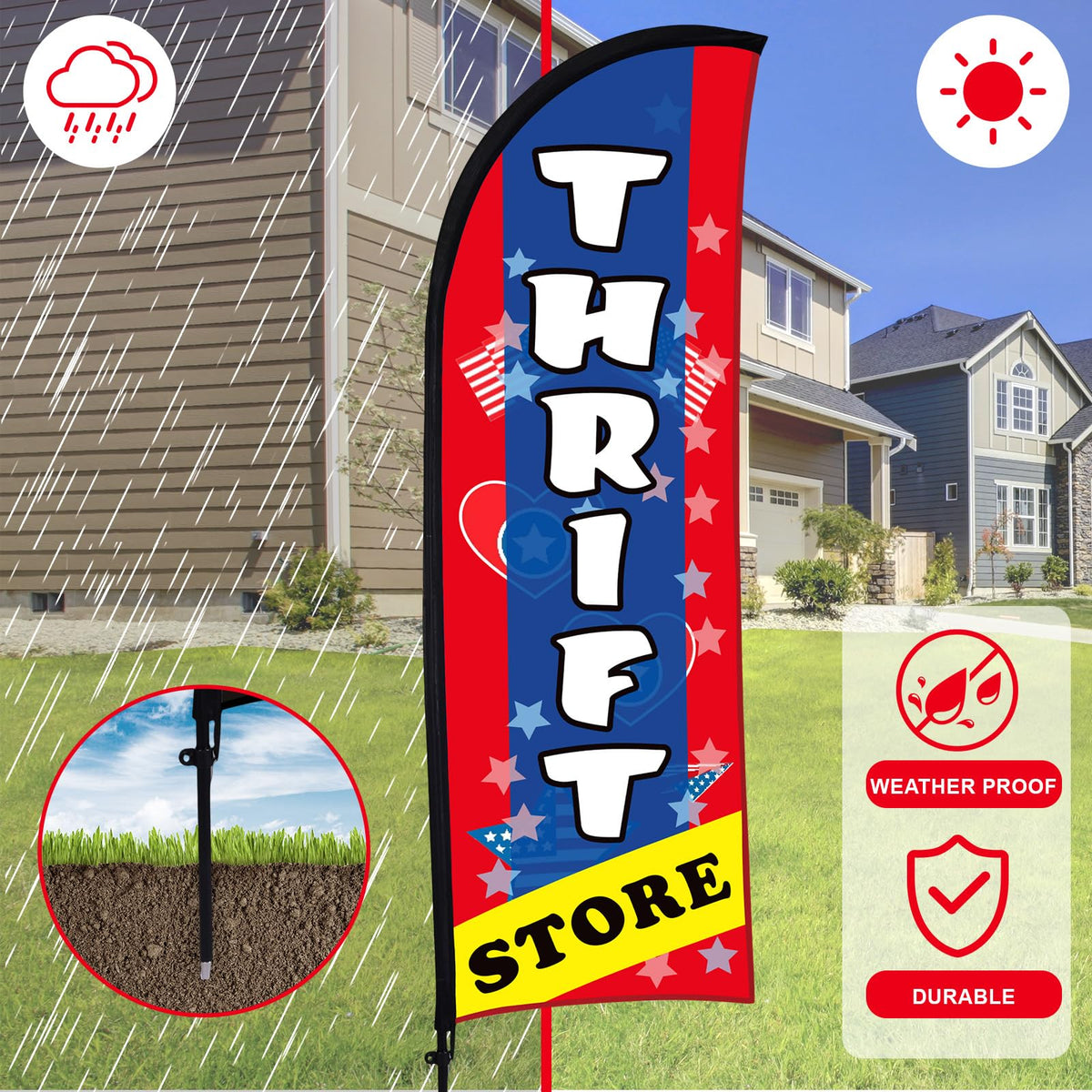 Buryeah 2 Sets Thrift Store Feather Flag with Pole Kit & Carry Bag