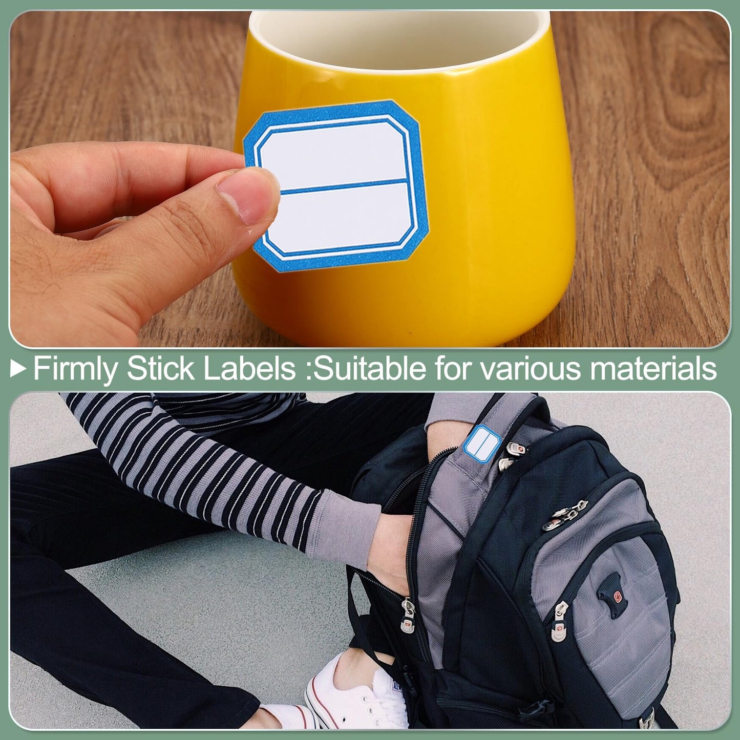 M&G 450 Pcs Name Tag Stickers, Name Labels Stickers Waterproof Adhesive Labels Blank for Stuff-Daycare Supplies Bottle Clothes Fabric Folder Office Camp, 25x33mm, Blue White