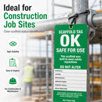 Scaffold Inspection Tags 25 Pack, OSHA Green Safety Tags with Cable Ties