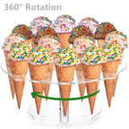 yarlung 2 Pack Ice Cream Cone Holder, 16 Holes Acrylic Waffle Cone Display Stand, Clear Hand Roll Sushi Popcorn Rack for Party Buffet Birthday Wedding