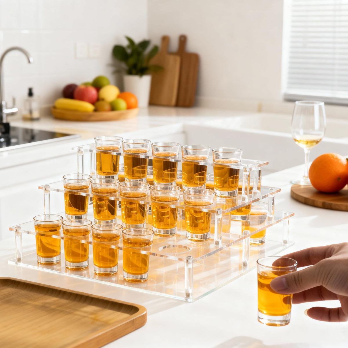 HeiMma Acrylic Shot Glass Holder, Shot Glass Display Stand Storage and Organizer Serving Tray for Party, Bar, Drinking Club, Restaurant, 25 Slots, Hole: 1.57” Shoot Glasses Not Included