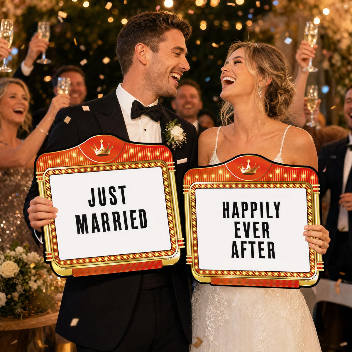 Wedding Bottle Service Sign Set - 4 Pack Bottle Service Signs with 8 Sheets Letters Sticker and 2 Pcs Pens, Photo Booth Props Wedding Entrance Sign for Bridal Party Nightclub Event Supplies