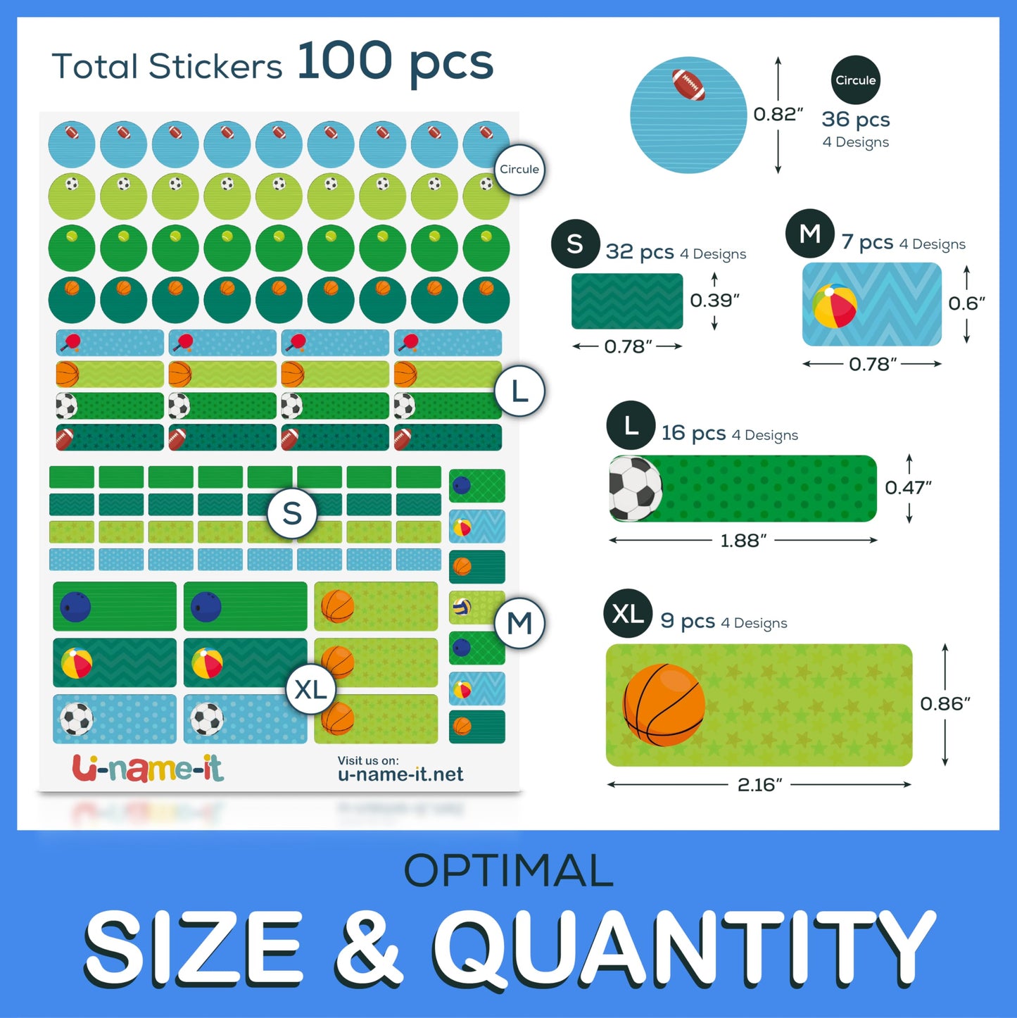 U-Name-It Self-Writing Name Stickers: 100 Personalized Waterproof Labels for Kids, Dishwasher & Microwave Safe, Name Stickers for Daycare, Bottles, School, and Camp, (Sport)