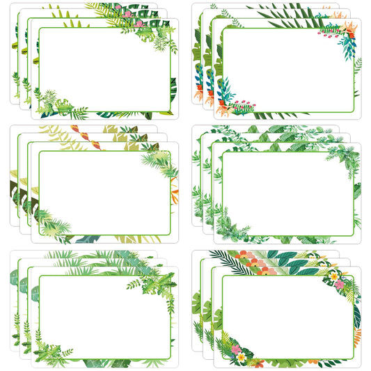 Green Plants Classroom Nameplates Student Desk Toppers Tags 240Pcs Spring Summer Classroom Border Name Green Leaf Pattern Writable Name Stickers for Wedding Leaf Address (Plants) Green Plants