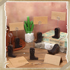 Havawish 10 Set Wooden Cowboy Boot Place Card Holder with Cards, Dark Brown