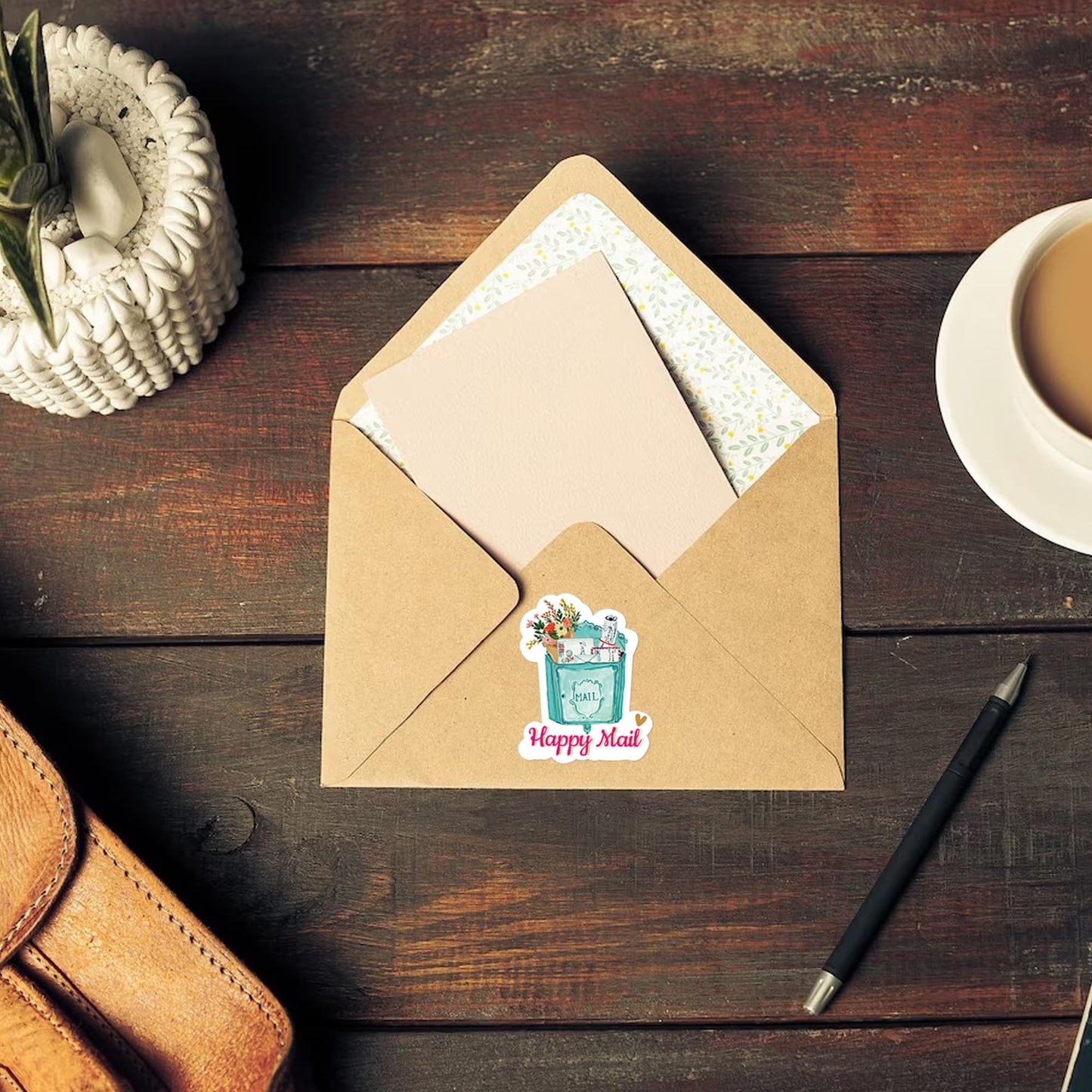 Happy Mail Stickers & Labels (500pcs) - Cute Thank You Boutique Packaging, Flowers Retro Blue Mail Stickers