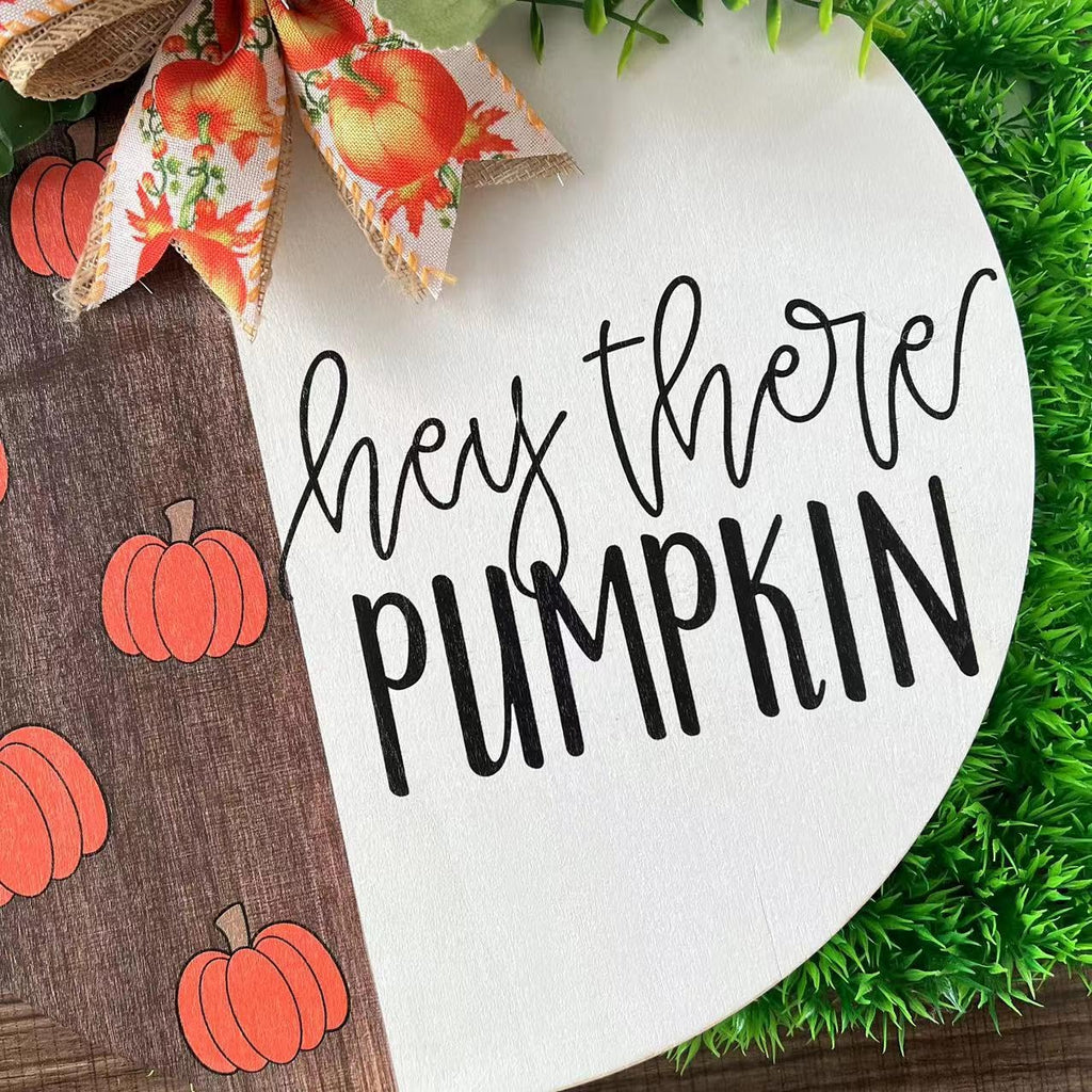 Hey There Pumpkin Welcome Hanging Sign Front Door Decor Fall Decorative Wooden Welcome Sign Rustic Porch Decoration for Home Office Garden Farmhouse 12 Inch White