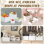 6 Pcs White Acrylic Buffet Risers with 6 Mini Sign and 6 Marker (6 sets)