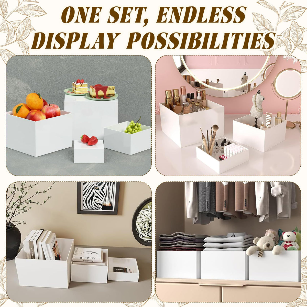 6 Pcs White Acrylic Buffet Risers with 6 Mini Sign and 6 Marker (6 sets)