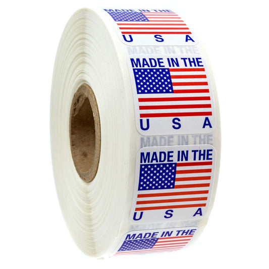 1" x 1" Made in The USA Stickers / 1000 American Manufacturer Labels Roll/Square USA Made Small Business Patriotic Packaging Label/Made in America
