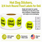 ChromaLabel Hot Dog Stickers, 3/4 Inch Round Food Labels for Deli, 500/Roll