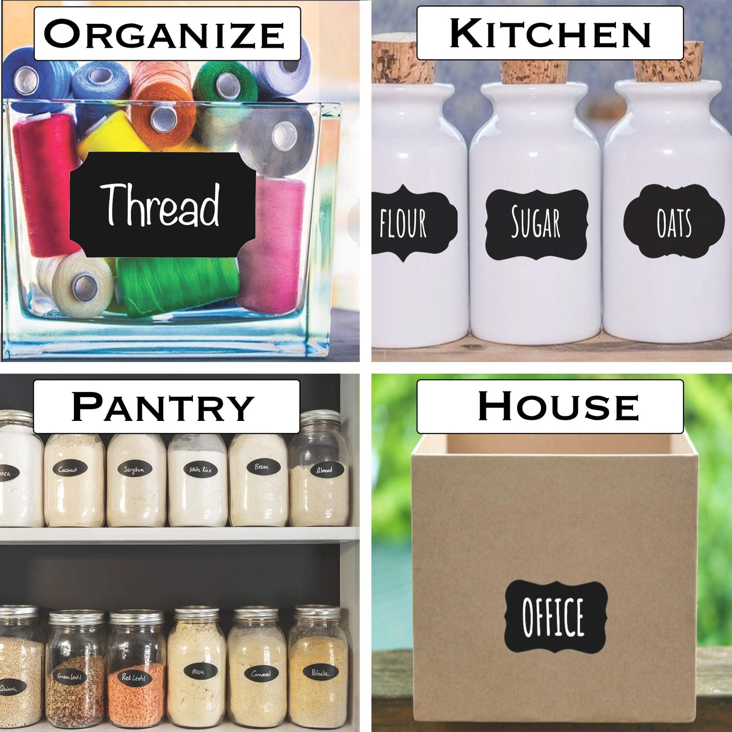 EHOMEA2Z Chalkboard Jar Labels for Canning Mason Jars Premium Reusable Stickers Glass Chalk + 2 Large Erasable Markers (60 Labels) 60 Labels