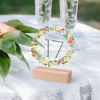 Framendino, 10 Pack Hexagon Acrylic Table Sign with Wood Stand DIY Wedding Signs Blank Holder Numbers Base for Party Decor