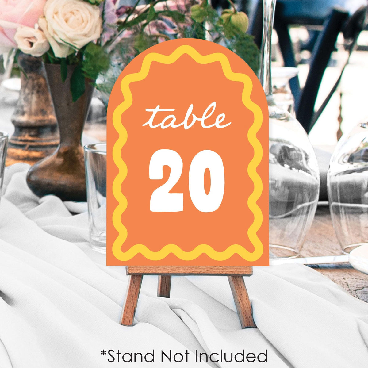 Big Dot of Happiness Orange and Yellow Wavy Table Numbers, Retro Wedding or Birthday Party Decor Centerpieces, Double-Sided 5 x 7 inches Cards, Table Numbers - 1-20