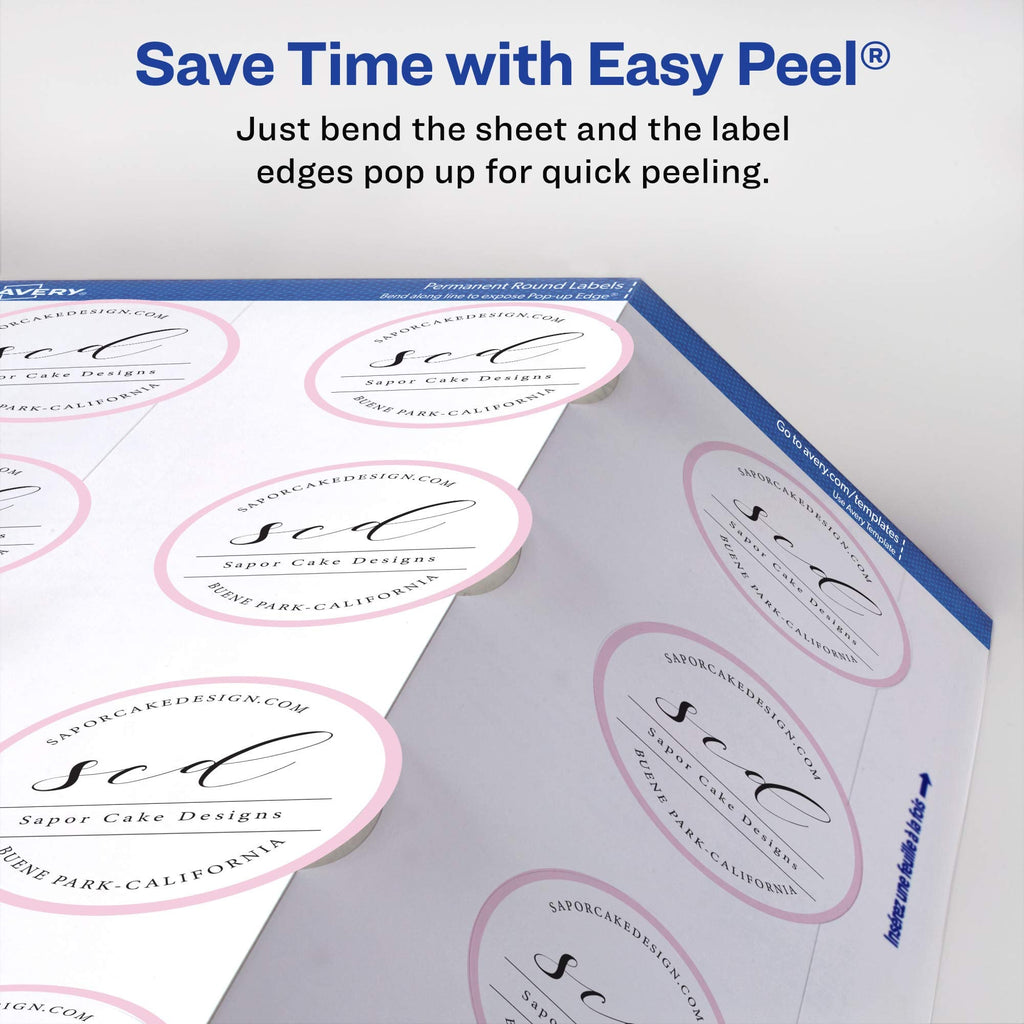 Avery Printable Round Labels with Sure Feed, 2.5" Diameter, Glossy White, 450 Customizable Labels (22830) 450 labels 2.5"
