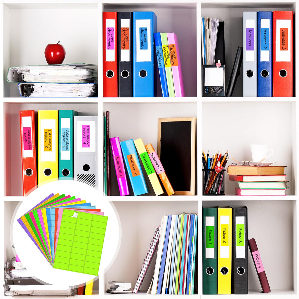 Geyee 1800 Pcs Neon Colored Address Label 1''x2-5/8'' Printable, Multicolor
