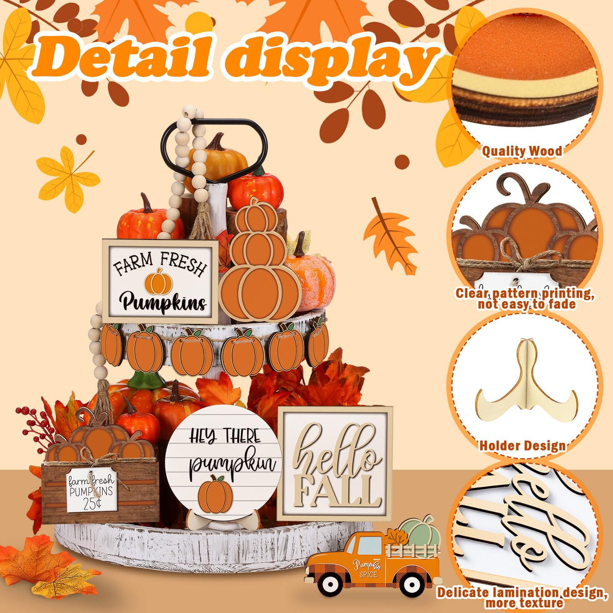 Maitys 14 Pcs Fall Tiered Tray Decoration Set Autumn Decor,Warm Style Warm Style