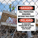 SmartSign 14" x 10" Bilingual (English/Spanish) Danger Fall Protection Required Beyond This Point Metal Sign, 40 mil Laminated Rustproof Aluminum, Pre-Drilled Holes, Red, Black and White, Made in USA