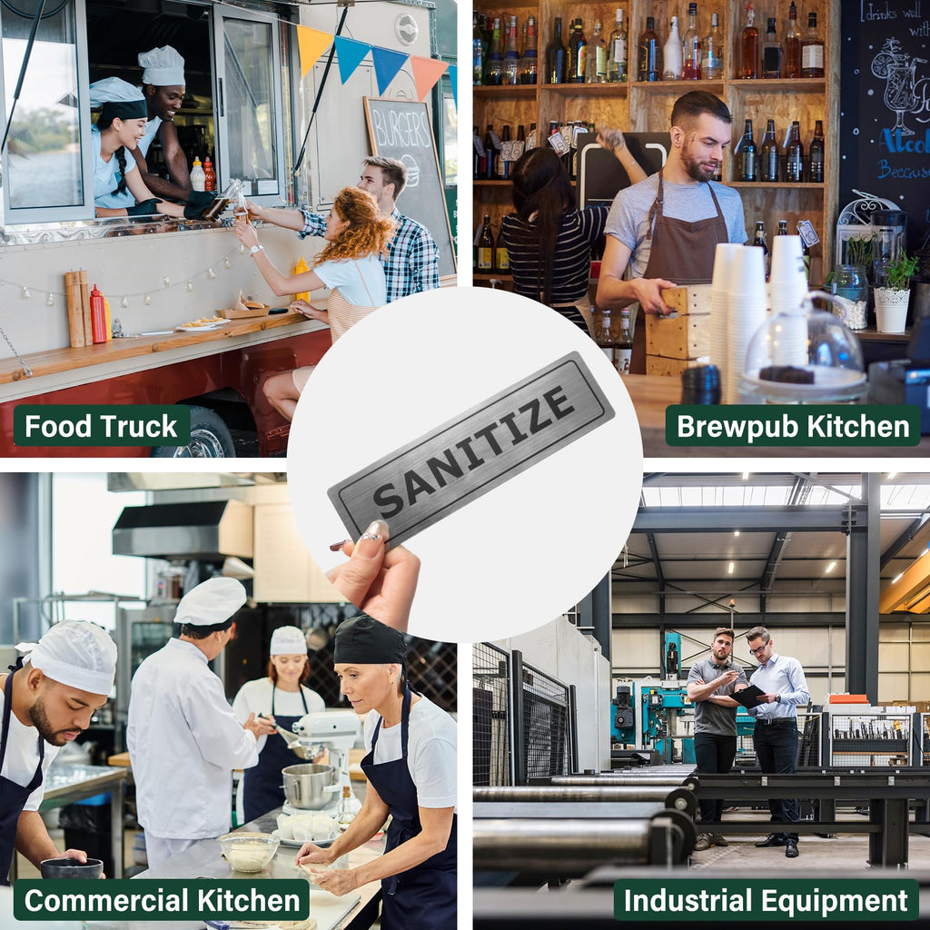 Wash Rinse Sanitize Sink Labels, Bilingual English Spanish 3 Compartment Sink Stickers, Employees Must Wash Hands Sign for Commercial Kitchen, Restaurant, Food Truck, Food Service, 4 Pack Brushed Aluminum Wash/ Rinse /Sanitize/ employees-Spanish