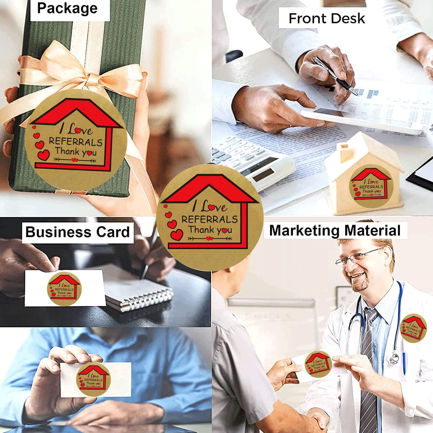 I Love Referrals Stickers 1.5 House Shaped Real Estate Stickers Thank You Labels- Kraft Real Estate Agents and Sales Realtor Supplies 500 Small Business Mailer Seal Stickers Round Adhesive Labels