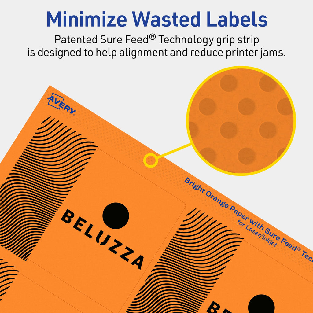 Avery® Printable Rectangle Labels, Sure Feed® Technology, 3" x 3-3/4", Bright Orange Labels, Print-to-The-Edge, Laser/Inkjet Printable, 240 Total, Great for Candles and Ingredients 240 labels