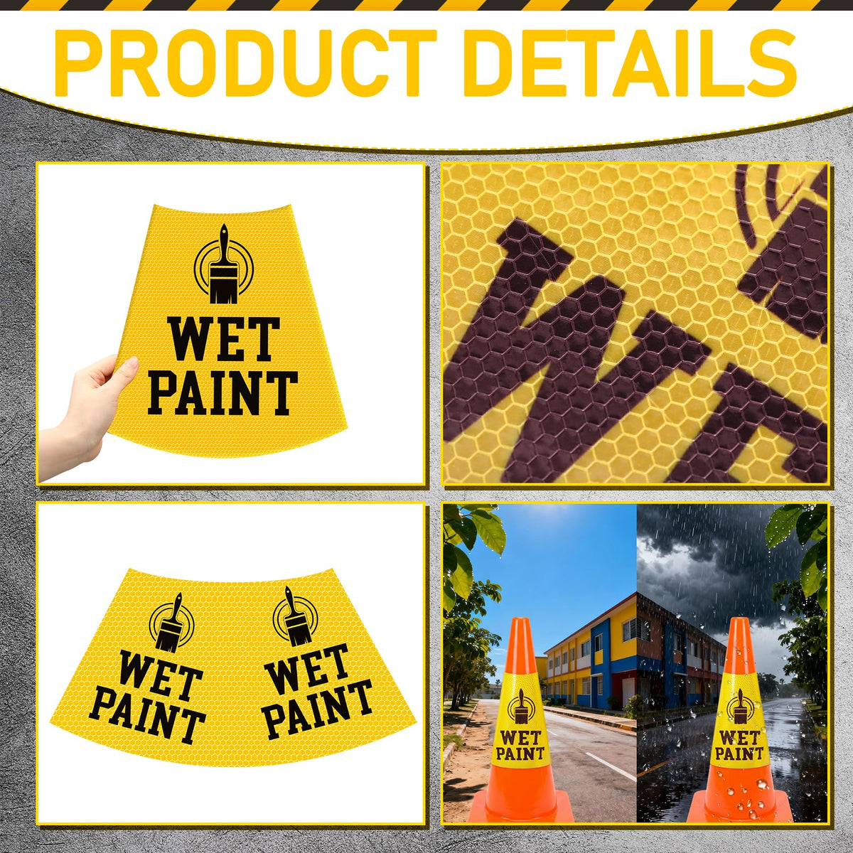 BreezeHug 12 Pcs Wet Paint Reflective Cone Message Stickers - Reserved Parking with Symbol Adhesive Vinyl Signs Stickers Labels, 360° Degree Visibility, 3 Side Printing for Traffic Safety Cones