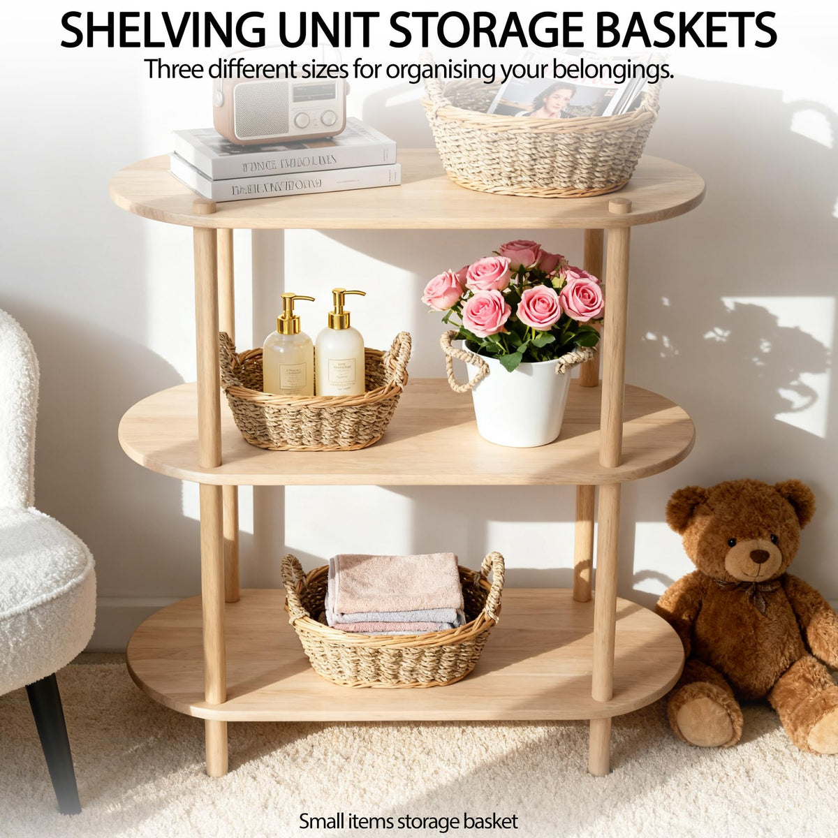 Natural Wicker Seagrass Woven Storage Baskets Set of 3, Oval