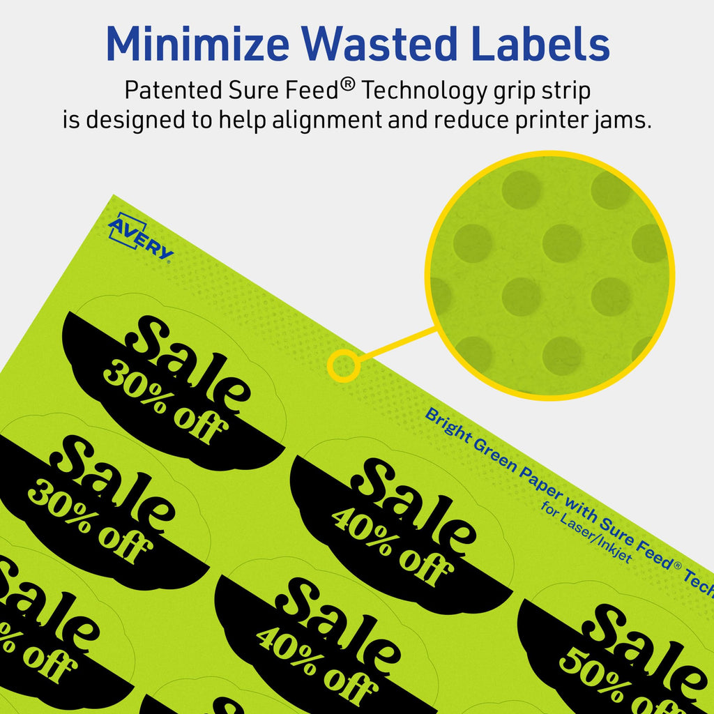 Avery Printable Oval Scalloped Labels, Sure Feed Technology, 1-1/8" x 2-1/4", Bright Green Labels, Print-to-The-Edge, Laser/Inkjet Printable, 420 Total, Great for Candles and Jars 420 labels