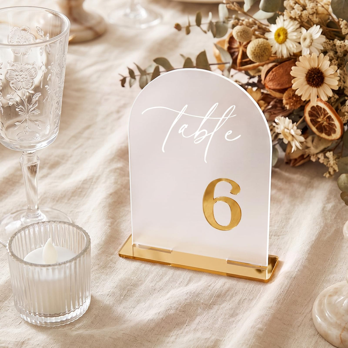 Frosted Arch Table Numbers 1-10 with Stands, Gold 3D Wedding Table Numbers Table Numbers 1-10, 5.5" X 7"