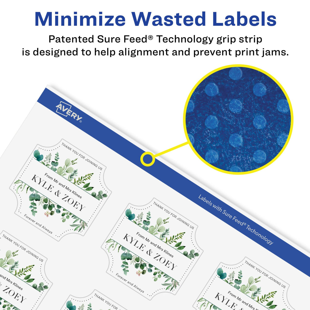 Avery® Matte White Removable Square Scalloped Labels, Sure Feed® Technology, Print-to-The-Edge, 1-5/8" x 1-5/8", 1,000 Removable Labels, Laser/Inkjet Printable 1,000 labels