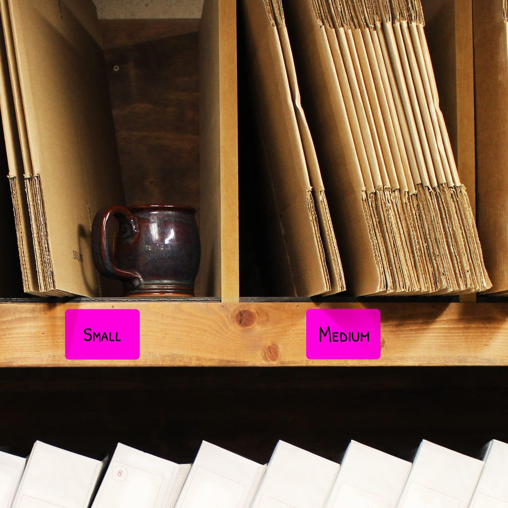 ChromaLabel all-purpose 2x3 inch fluorescent pink rectangle labels with permanent color coding, 100 stickers per dispenser box.