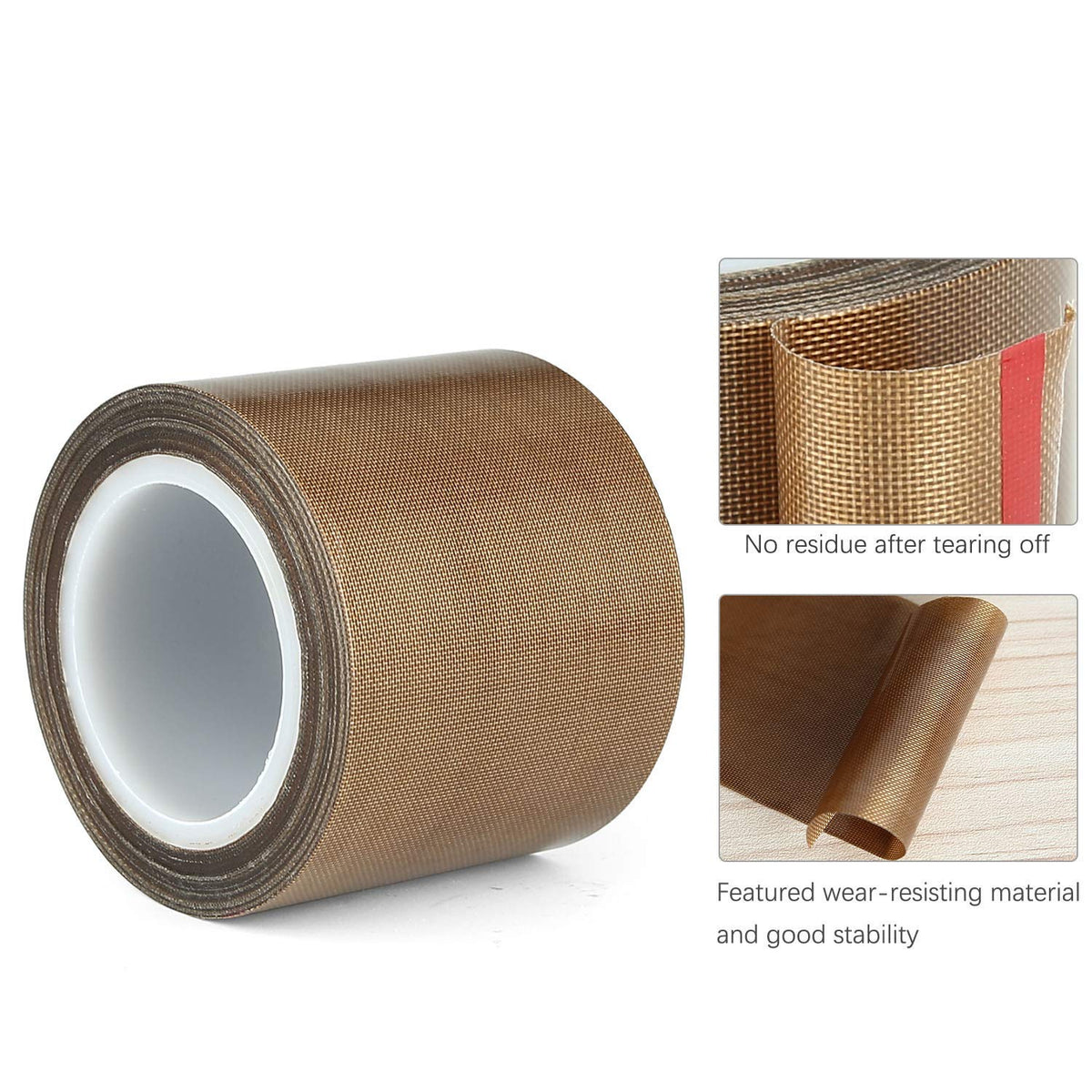 4"" x10m PTFE Teflon Tape Nonstick 500℉ High-Temp Fiberglass Adhesive Tape, Brown
