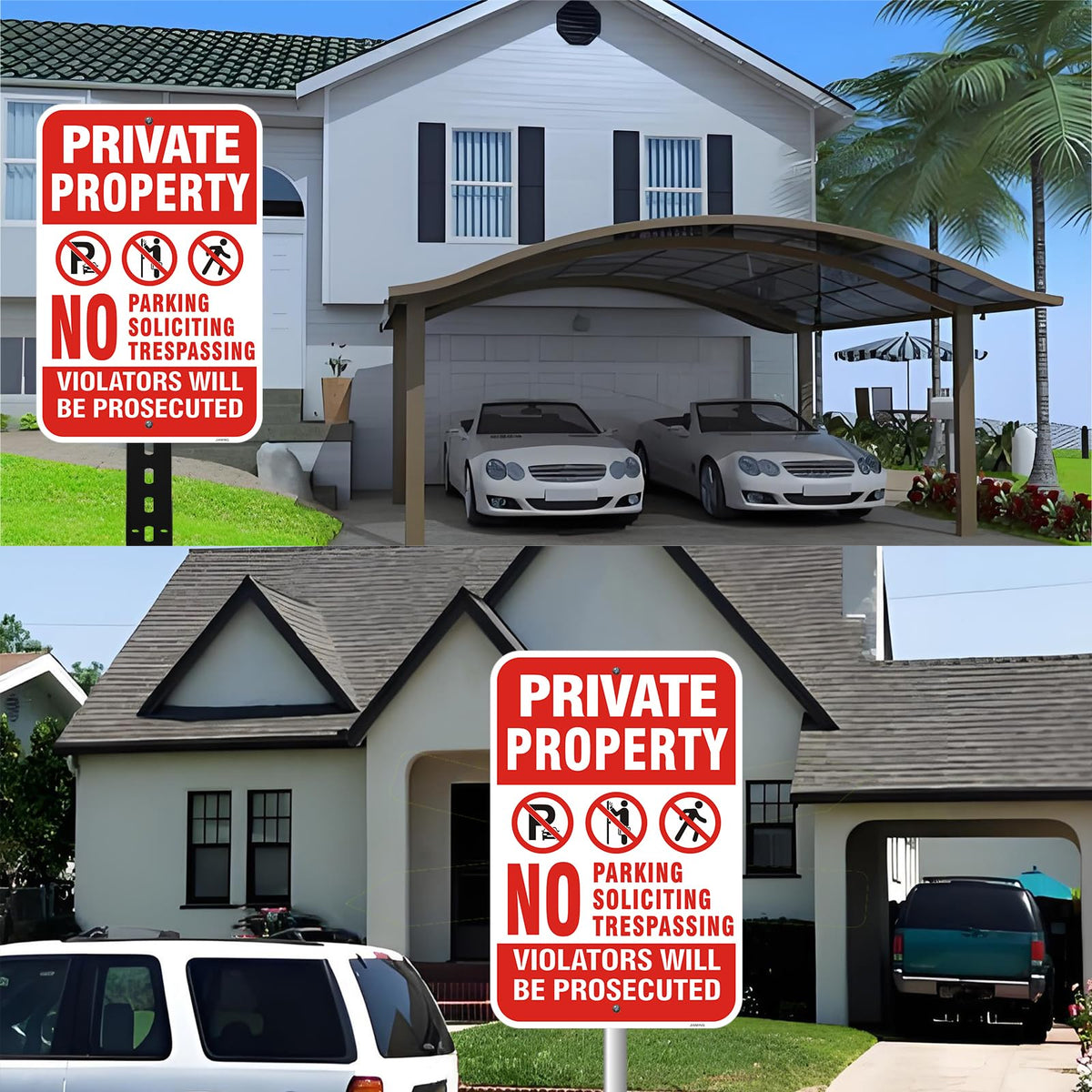 2 Pack Private Property No Trespassing Signs - 18x12 Inch No Parking No Soliciting Reflective with Violators Be Prosecuted Warning, Rust-Free Aluminum Weatherproof UV Protected for Yard, Driveway