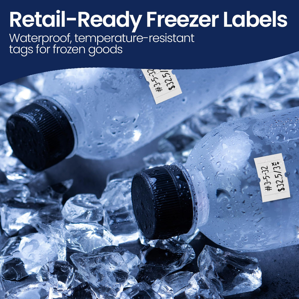 Perco 2 Line Freezer Adhesive Labels - 6,000 Blank Price and Date Gun Labels for Perco 2 Line Price and Date Guns - 8 Rolls, 1 Sleeve - Made in USA