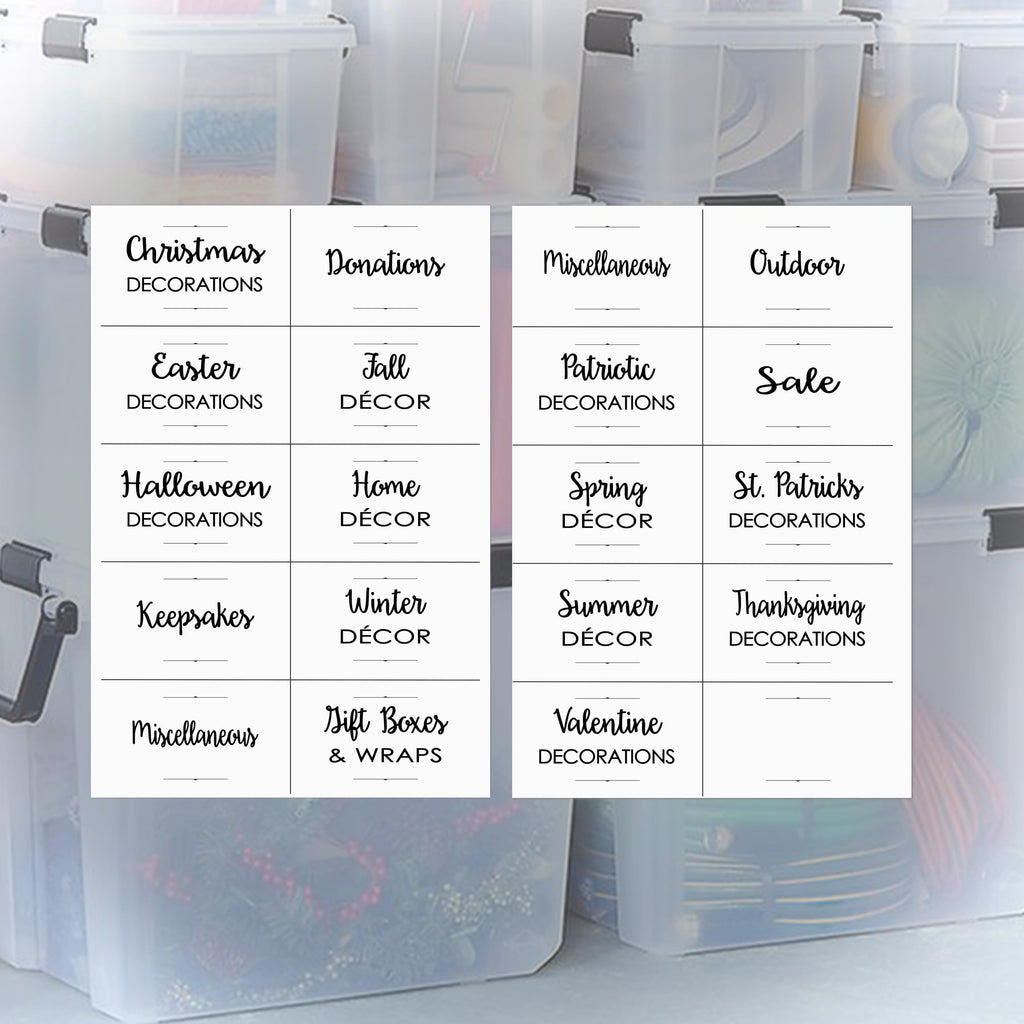 Mintitude Waterproof Storage Stickers for Organizing Bins and Containers, Preprinted Home, Garage, Basement Organization Labels (20 Pack) 20