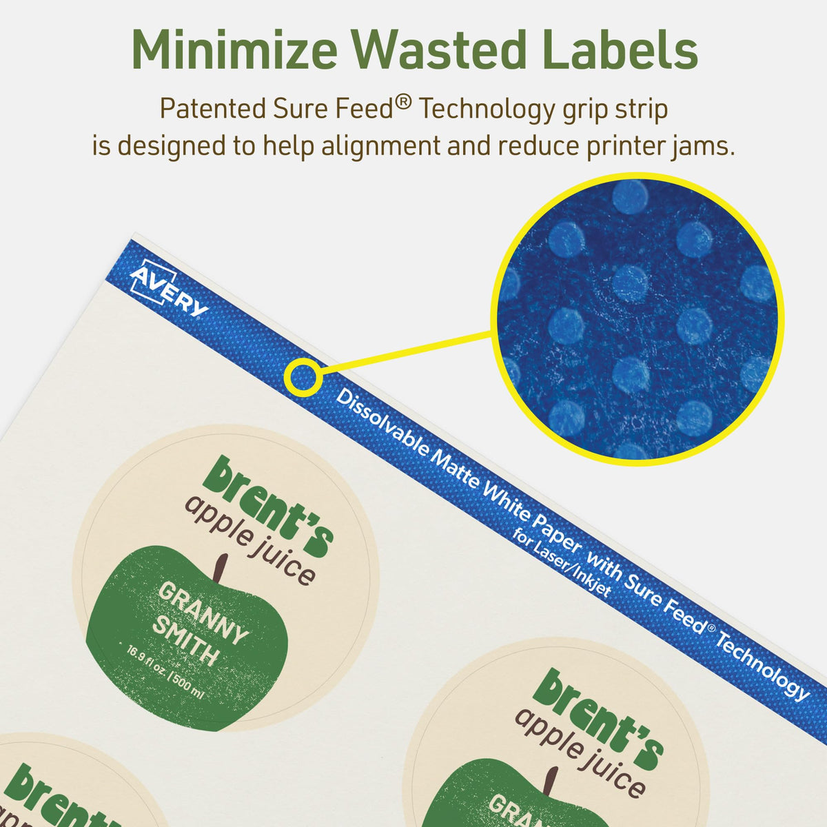 Avery Dissolvable Round Labels, Sure Feed Technology, 2.75" Diameter, Matte White, Print-to-The-Edge, Laser/Inkjet Printable, 60 Labels Total