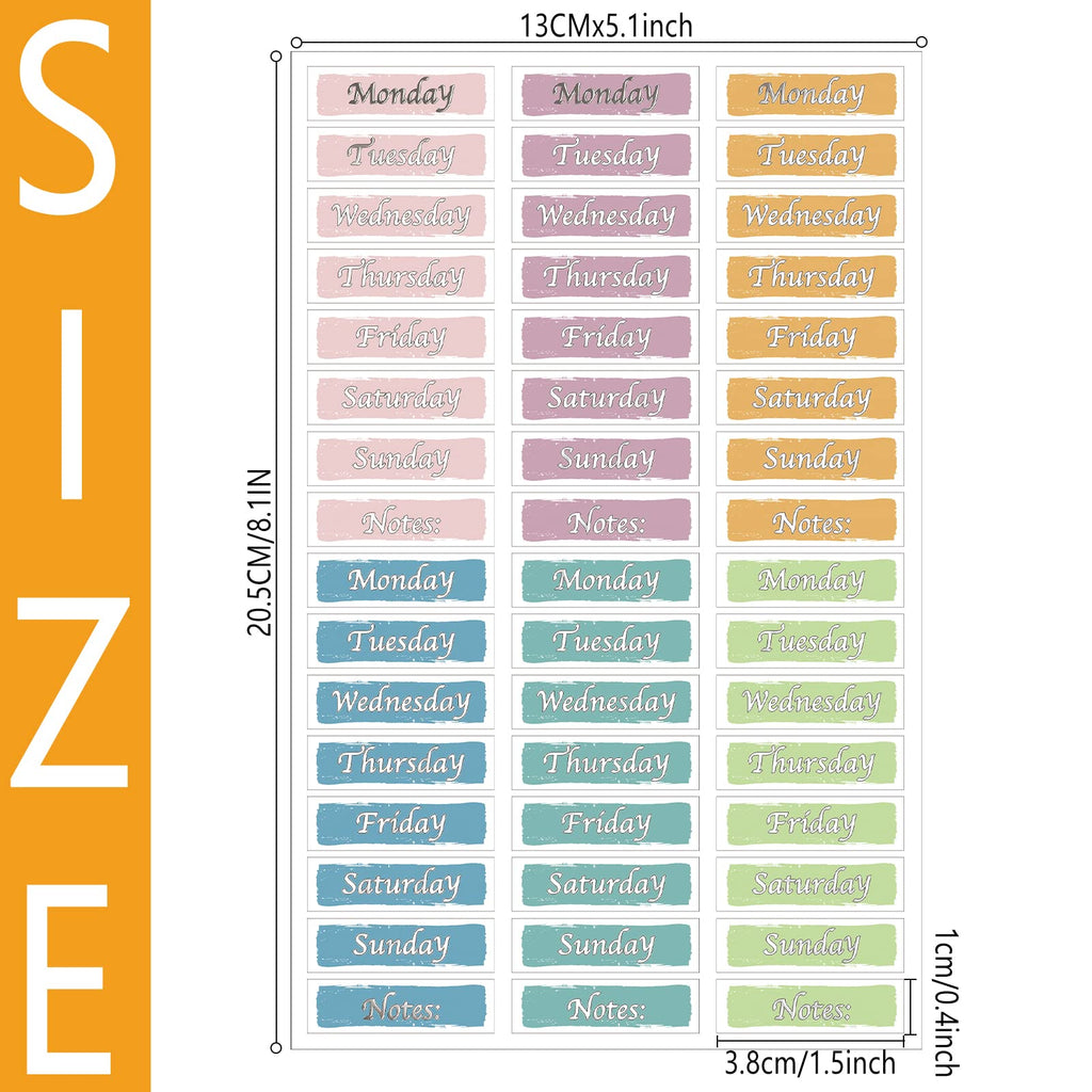 Set of 480 silver foiled day of the week planner stickers from Pajean, featuring removable self-adhesive date covers for journals and planners.