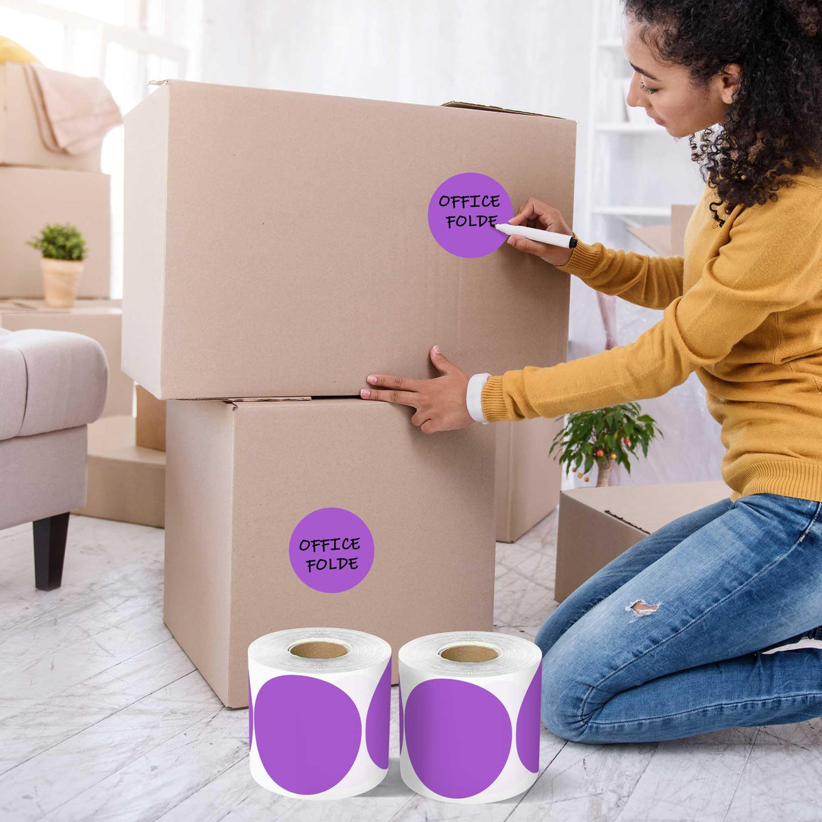 PARLAIM 3”Color Coding Labels Stickers,4Rolls/2000per Dispenser Box Round Adhesive Circle Dot Stickers for Inventory Office Home（Purple） Purple 4 Rolls-2000 Pack