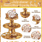 Bear Baby Shower Cupcake Stand - Brown 3 Tier Teddy Bear Baby Shower Decorations for Boys Girls, We Can Bearly Wait Dessert Table Decor with Toppers Gender Reveal Party Supplies